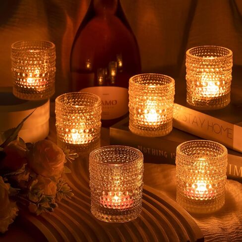 Votive Candle Holders Set of 12, Clear Glass Candle Holder in Bulk with Dots Pattern, Small Vintage Tea Light Holders Crystal Candle Holder Set for Wedding Decor, Birthday Party, Chirstmas in Kuwait