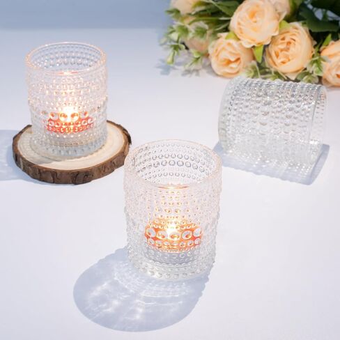 Votive Candle Holders Set of 12, Clear Glass Candle Holder in Bulk with Dots Pattern, Small Vintage Tea Light Holders Crystal Candle Holder Set for Wedding Decor, Birthday Party, Chirstmas in Kuwait