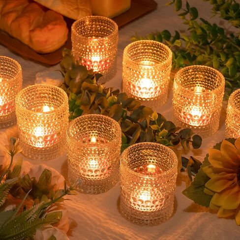 Votive Candle Holders Set of 12, Clear Glass Candle Holder in Bulk with Dots Pattern, Small Vintage Tea Light Holders Crystal Candle Holder Set for Wedding Decor, Birthday Party, Chirstmas in Kuwait