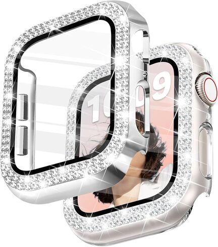 Newlibery 40mm Bling Screen Protector Case for Apple Watch, Clear | Bling diamond PC face cover with HD screen protector fits Apple Watch 40mm Series 6/5/4/SE; Clear keeps touch clear. in Saudi Arabia