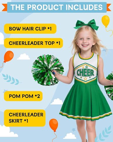 Jenpen Girls Cheerleader Assume Affe Gresfit Gress Heaft مع بوم بومس القوس للأطفال in Kuwait
