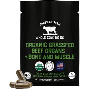 Grassfat USDA Certified Organic 100% Grassfed Cows Beef Organs Supplement + Cow Bone & Muscle and Tallow - Whole Cow, No BS with Nothing Added - Made in The USA - Premium Blend - 30 Servings in Saudi Arabia