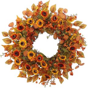 22 inch Artificial Fall Wreaths for Front Door,Autumn Wreath with Pumpkin and Maple Leaves Suitable for Indoor Outdoor Wall Porch Harvest Festival Thanksgiving Day Farmhouse Holiday Decor. in Saudi Arabia