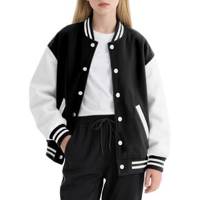 Yousie Girls Kids Stupl Jacket Freece Lightweight Button أسفل سترة بومبر مع جيوب 7-14 سنة in Kuwait
