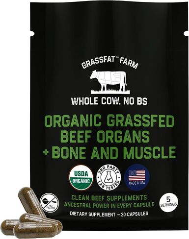 Grassfat USDA معتمد العضوية 100 ٪ من الأبقار العشبية الأبقار الأبقار المكمل + العظام البقرة والعضلات والتحمل - بقرة كاملة ، لا BS مع أي شيء إضافي - مصنوعة في الولايات المتحدة - مزيج قسط - 30 حصص in Saudi Arabia
