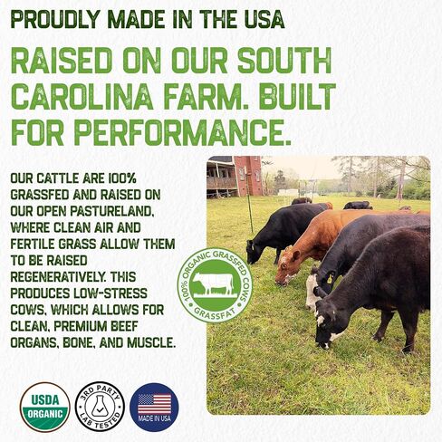 Grassfat USDA معتمد العضوية 100 ٪ من الأبقار العشبية الأبقار الأبقار المكمل + العظام البقرة والعضلات والتحمل - بقرة كاملة ، لا BS مع أي شيء إضافي - مصنوعة في الولايات المتحدة - مزيج قسط - 30 حصص in Saudi Arabia