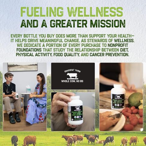 Grassfat USDA معتمد العضوية 100 ٪ من الأبقار العشبية الأبقار الأبقار المكمل + العظام البقرة والعضلات والتحمل - بقرة كاملة ، لا BS مع أي شيء إضافي - مصنوعة في الولايات المتحدة - مزيج قسط - 30 حصص in Saudi Arabia