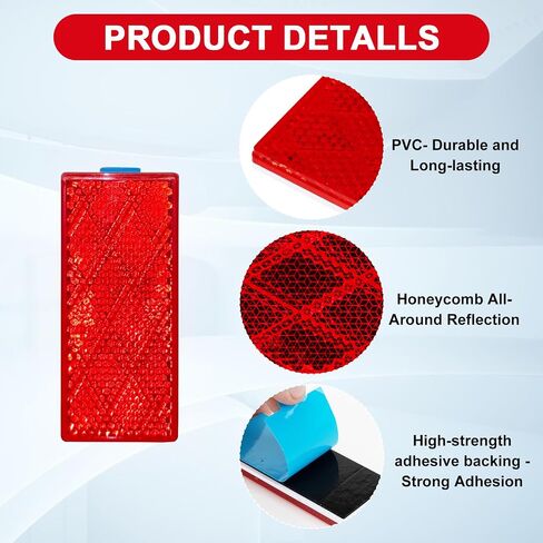 عاكسات مستطيلات PSLER 2PCS - عاكسات الانعكاسية العالية تلتزم بها ، عاكسات المواد البلاستيكية ذاتية اللصق تناسب المركبات ، الدراجات الموتوس ، المقطورات ، RVs ، القوارب ، والمزيد ، الأصفر in Saudi Arabia
