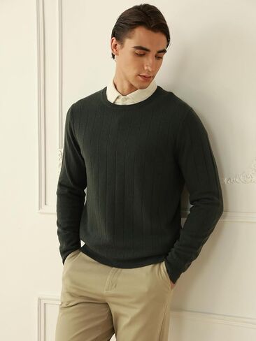 Crew Neck Superfine 100 ٪ Merino Wool Sweater للرجال pulver spulver مضلعة غير رسمية طويلة الأكمام متماسكة in Kuwait