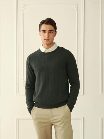 Crew Neck Superfine 100 ٪ Merino Wool Sweater للرجال pulver spulver مضلعة غير رسمية طويلة الأكمام متماسكة in Kuwait