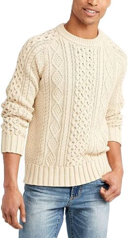 Runcati Mens Long Sleeve Cable Knit Pullover Sweater Fisherman Twist Patterned Crewneck Sweater in Saudi Arabia
