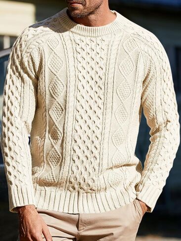 Runcati Mens Long Sleeve Cable Knit Pullover Sweater Fisherman Twist Patterned Crewneck Sweater in Saudi Arabia