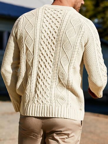Runcati Mens Long Sleeve Cable Knit Pullover Sweater Fisherman Twist Patterned Crewneck Sweater in Saudi Arabia