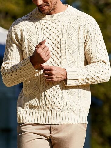 Runcati Mens Long Sleeve Cable Knit Pullover Sweater Fisherman Twist Patterned Crewneck Sweater in Saudi Arabia