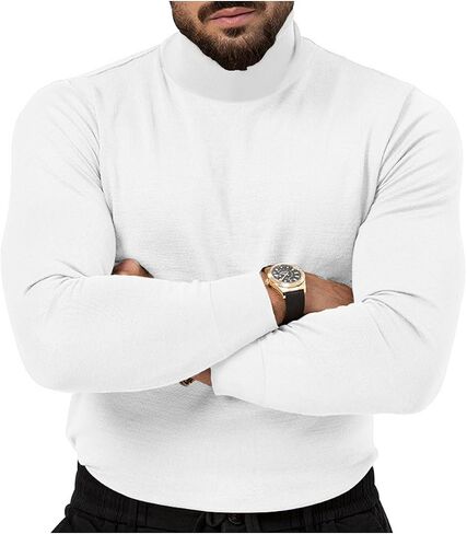 Hungson Men's Casual Slim Fit Tops Basic Basic Tops Strenrated Tertleneck Pullover Sweater in Kuwait