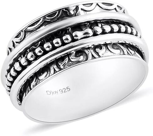 Fidget Ring Women - Anxiety Rings for Women Sterling Silver Floral Fashion Spinner Boho Jewelry - Oxidized Thumb Band Worry Stress Relief Christmas Birthday Gifts for Womens in Saudi Arabia