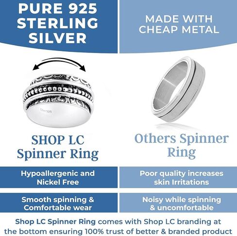 Fidget Ring Women - Anxiety Rings for Women Sterling Silver Floral Fashion Spinner Boho Jewelry - Oxidized Thumb Band Worry Stress Relief Christmas Birthday Gifts for Womens in Saudi Arabia