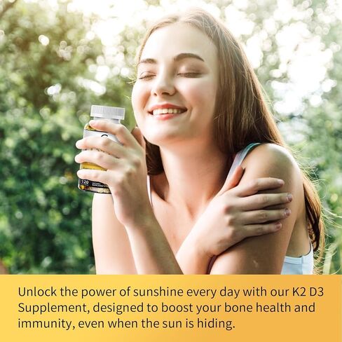مكملات فيتامين D3 K2 مع فيتامين D3 5000 وحدة دولية ، 200 ميكروغرام فيتامين K2 MK-7 وزيت جوز الهند الطبيعي ، صيغة نباتية 2-1 للعظام ، الأسنان ، العضلات والدعم الصحي المناعي ، 120 كبسولات ناعمة in Kuwait