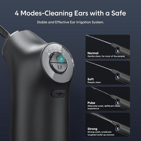 Electric Ear Cleaner with 1080P HD Camera & 4 Modes – Ear Irrigation System, Wireless Otoscope, Safe & Effective Ear Wax Removal, 200ml Water Bottle, for Adults & Kids, Includes 9 Tips, Basin, and Towel in Saudi Arabia