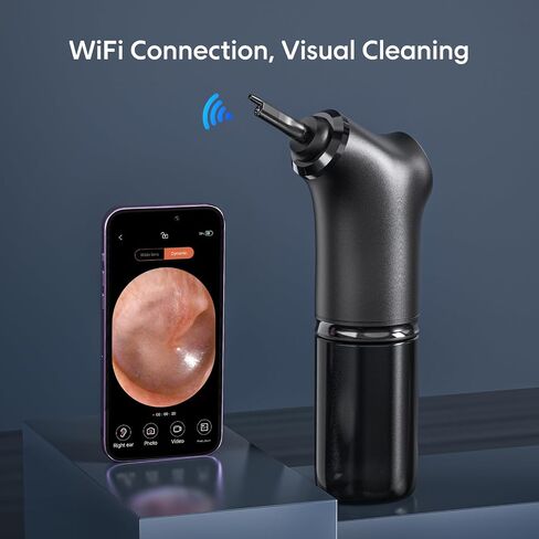 Electric Ear Cleaner with 1080P HD Camera & 4 Modes – Ear Irrigation System, Wireless Otoscope, Safe & Effective Ear Wax Removal, 200ml Water Bottle, for Adults & Kids, Includes 9 Tips, Basin, and Towel in Saudi Arabia