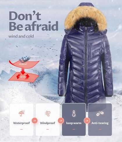 CREATMO US Women's Winter Hooded Coat Waterproof Warm Long Puffer Jacket Parka in Kuwait