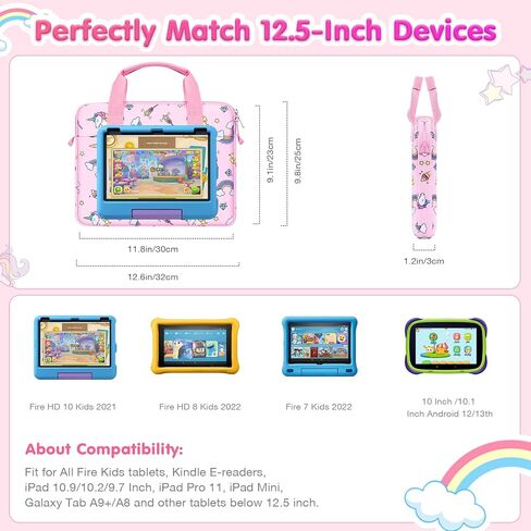 MoKo 7-8 Inch Kids Tablet Sleeve Carrying Case for Fire 7 Kids, Fire HD 8 Kids Pro, All Versions of Fire 8/7 Kids Edition, Tablet Bag with Shoulder Strap, Pink Unicorn in Saudi Arabia