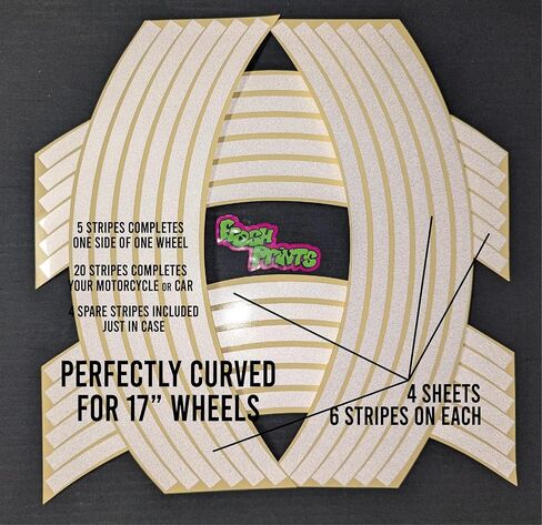 White Reflective Wheel Stickers Stripes 9mm wide for 17" Motorcycle Bike or Car Rims Vinyl Graphics 3/8in in Saudi Arabia