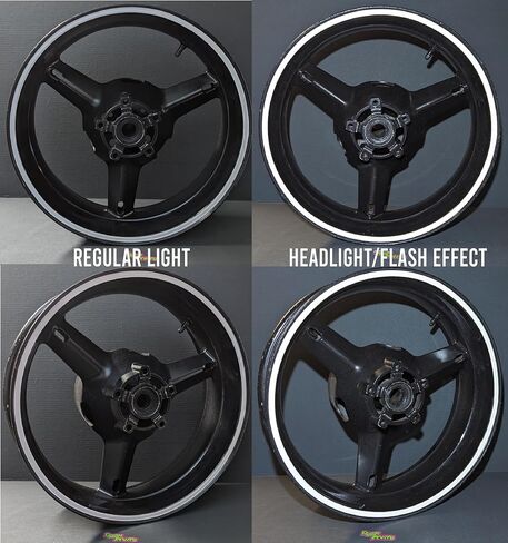 White Reflective Wheel Stickers Stripes 9mm wide for 17" Motorcycle Bike or Car Rims Vinyl Graphics 3/8in in Saudi Arabia