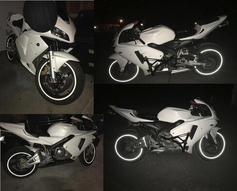 White Reflective Wheel Stickers Stripes 9mm wide for 17" Motorcycle Bike or Car Rims Vinyl Graphics 3/8in in Saudi Arabia