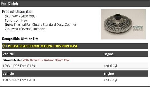 Fan Clutch - Compatible with 1987-1997 Ford F-150 4.9L 6-Cylinder in Saudi Arabia