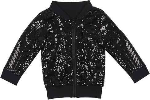 Girls Sequin Jacket 2025 Lightweight Casual Long Sleeve Front Zipper Glitter Solid Coats Halloween Christmas Clothes in Saudi Arabia