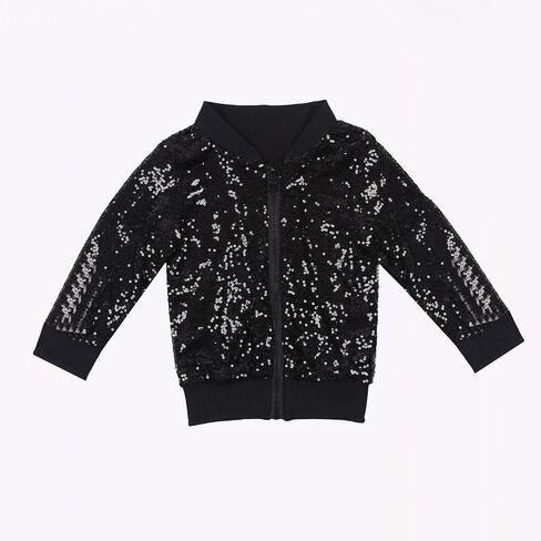 Girls Sequin Jacket 2025 Lightweight Casual Long Sleeve Front Zipper Glitter Solid Coats Halloween Christmas Clothes in Saudi Arabia