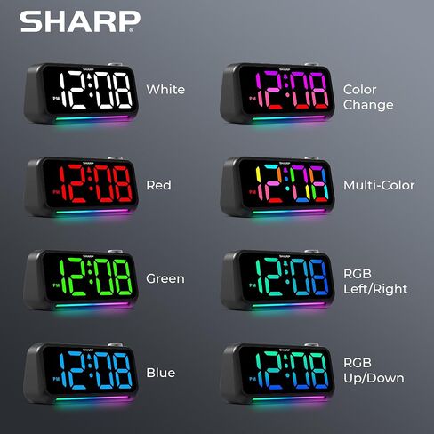Sharp LED Digital Clock for Bedroom, Super Loud Alarm Clock for Heavy Sleepers for Bedside, Nightstand, Desk Clock with RGB Night Light/Display with Adjustable Color/Volume/Brightness/Snooze in Saudi Arabia
