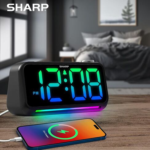 Sharp LED Digital Clock for Bedroom, Super Loud Alarm Clock for Heavy Sleepers for Bedside, Nightstand, Desk Clock with RGB Night Light/Display with Adjustable Color/Volume/Brightness/Snooze in Saudi Arabia
