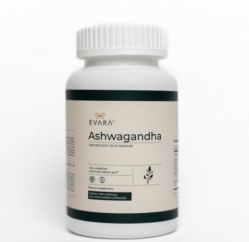 EVARA Ashwagandha Capsules with Black Pepper – 100 Count | High Potency 500mg Root Extract with 5% Withanolides | Natural Stress & Anxiety Relief, Sleep Support & Mood Balance in Saudi Arabia