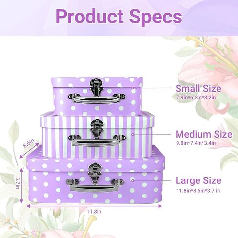 Paperboard Suitcases Set of 3 Decorative Storage Boxes with Lids,Mini Suitcase,Cute Storage Gift Boxes for Barbie Doll,Toys,Photos,Hat,Christmas New Year,Wedding Birthday Party Home Decoration in Saudi Arabia