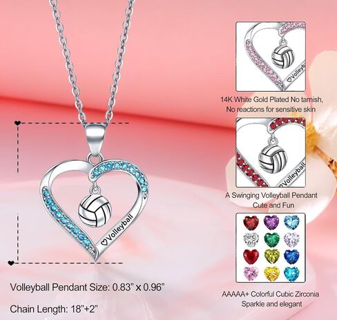 هدايا قلادة Birthstone للكرة اللينة/الكرة الطائرة للبنات - إكسسوارات الرياضة هدايا مجوهرات أعياد الميلاد لعشاق مدرب فريق الأشياء الأشياء in Kuwait