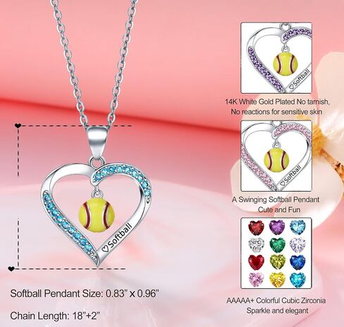 هدايا قلادة Birthstone للكرة اللينة/الكرة الطائرة للبنات - إكسسوارات الرياضة هدايا مجوهرات أعياد الميلاد لعشاق مدرب فريق الأشياء الأشياء in Kuwait