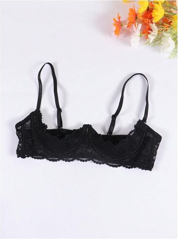 SOLY HUX Women's Lace 1/4 Cups Shelf Bra Sheer Push Up Sexy Lingerie Bras Corset Tops Nightwear in Saudi Arabia