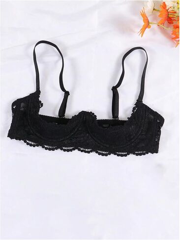 SOLY HUX Women's Lace 1/4 Cups Shelf Bra Sheer Push Up Sexy Lingerie Bras Corset Tops Nightwear in Saudi Arabia