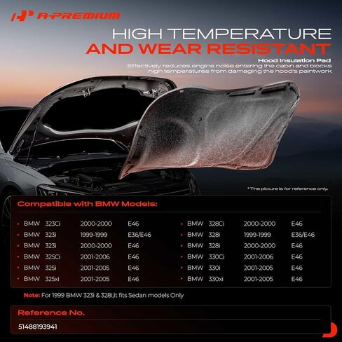 A-Premium Hood Insulation Pad متوافق مع مركبات BMW-328i/323i 1999 ، 328i 2000 ، 325i/325xi/330i/330xi 2001-2005 ، 323i 2000 ، 325ci ، 323ci ، 328ci ، 330ci in Saudi Arabia