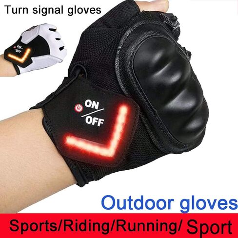 LED Cycling Gloves with Swivel Signal Warning, Half Finger with Steering Light Gloves, Non-Slip, Half Finger Gloves, Skid Proof Breathable Unisex,A,M in Saudi Arabia
