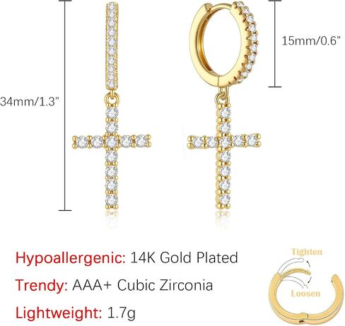 أقراط مقاطع مطلية بالذهب 14K للنساء ، هدية المجوهرات التي تعبر عن CZ Cross Cross. in Kuwait