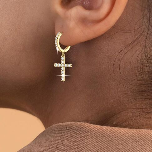 أقراط مقاطع مطلية بالذهب 14K للنساء ، هدية المجوهرات التي تعبر عن CZ Cross Cross. in Kuwait