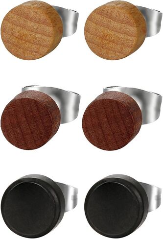 OIDEA 8MM Stainless Steel Wood Stud Earrings Men, Pierced Post Wood Earrrings for Men Women in Saudi Arabia