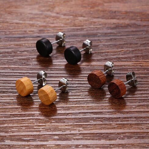 OIDEA 8MM Stainless Steel Wood Stud Earrings Men, Pierced Post Wood Earrrings for Men Women in Saudi Arabia