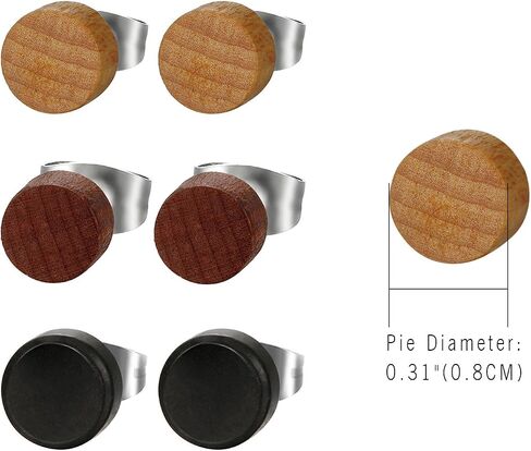 OIDEA 8MM Stainless Steel Wood Stud Earrings Men, Pierced Post Wood Earrrings for Men Women in Saudi Arabia