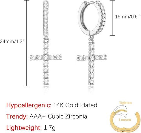 أقراط مقاطع مطلية بالذهب 14K للنساء ، هدية المجوهرات التي تعبر عن CZ Cross Cross. in Kuwait