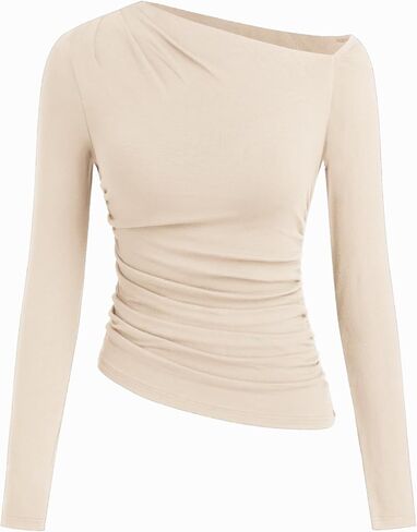 CIDER Off The Shoulder Tops for Women Long Sleeve Shirts Asymmetrical Neck Ruched Going Out Tops Y2K Slim Fit Fall Top in Saudi Arabia