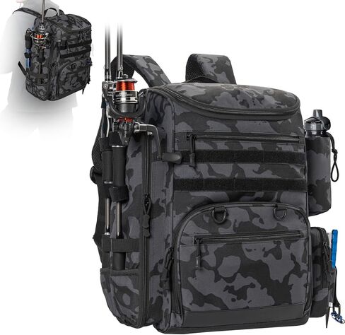 Fishing Tackle Backpack With Rod Holders, Bottle Holder, Storage Bag, 40L Large Water-Resistant Fishing Backpack Storage for Fishing Gear in Kuwait